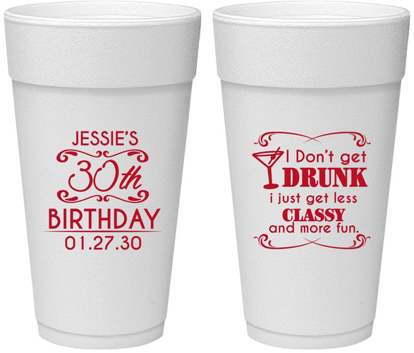 Personalized Birthday 24 oz Foam Cups - Dirty 30 | 20011