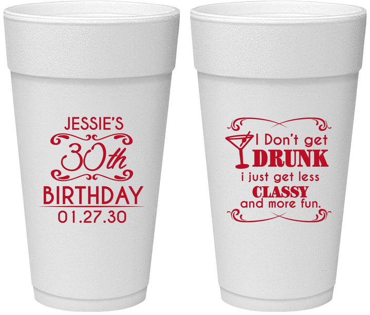 Personalized Birthday 24 oz Foam Cups - Dirty 30 | 20011