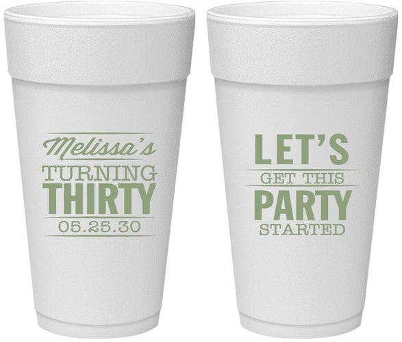 Personalized Birthday 24 oz Foam Cups - 30th | 20017
