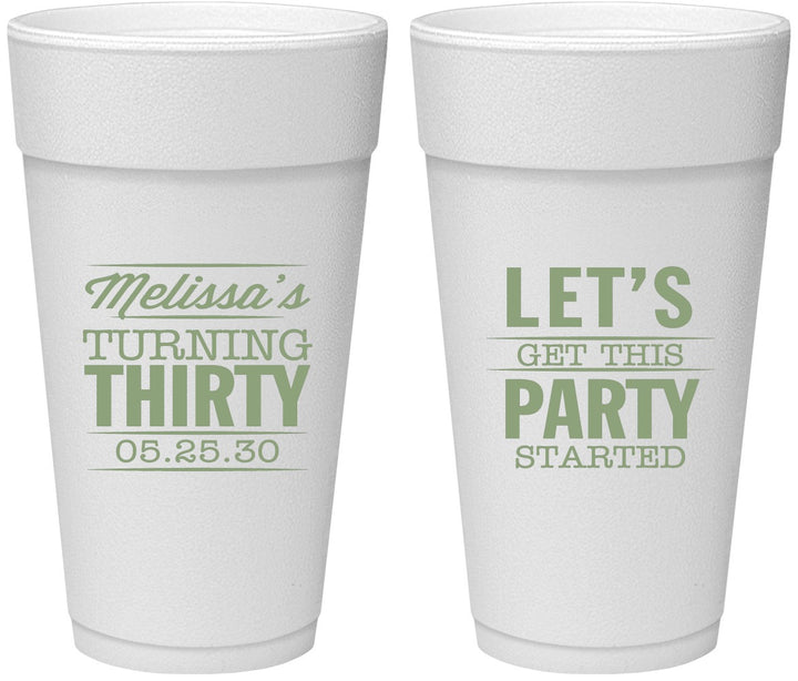 Personalized Birthday 24 oz Foam Cups - 30th | 20017