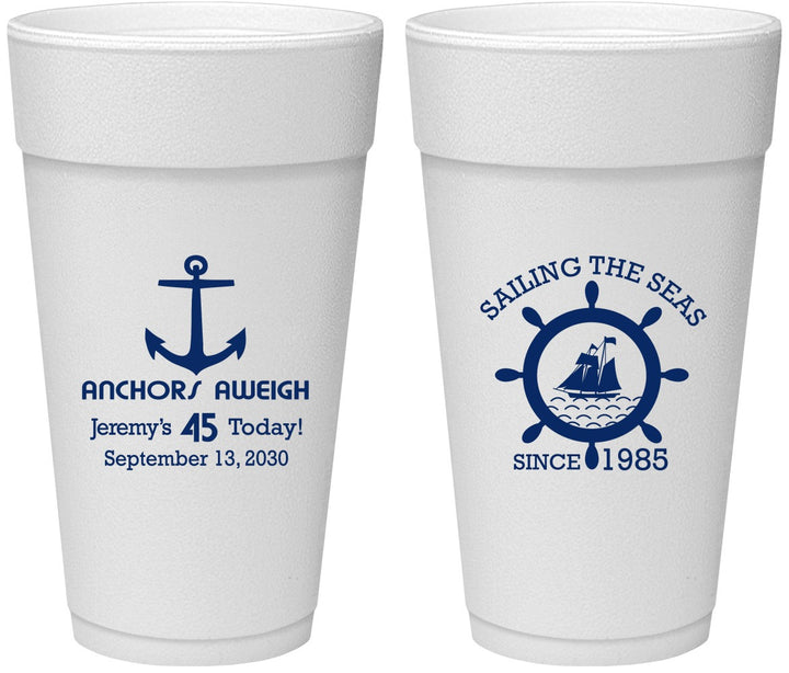 Personalized Birthday 24 oz Foam Cups - 45th Nautical | 20023