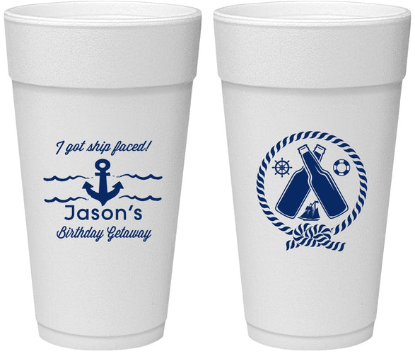 Personalized Birthday 24 oz Foam Cups - Ship Faced Nautical | 20024