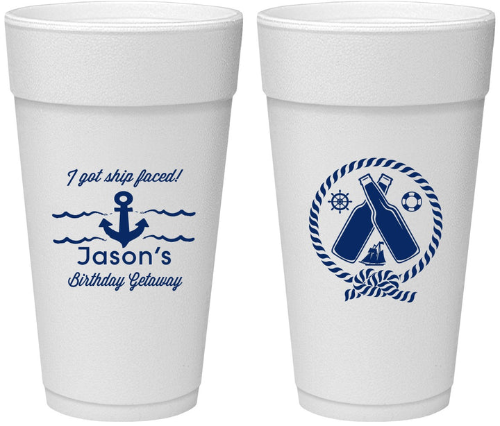 Personalized Birthday 24 oz Foam Cups - Ship Faced Nautical | 20024