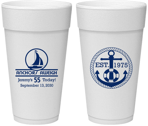 Personalized Birthday 24 oz Foam Cups - 55th Nautical | 20025