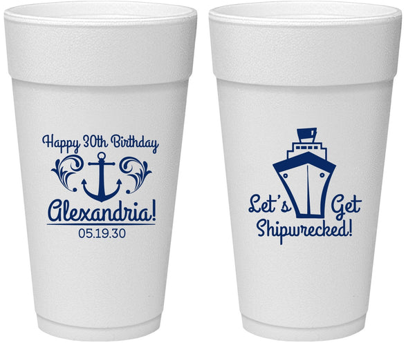 Personalized Birthday 24 oz Foam Cups - 30th Shipwrecked | 20026