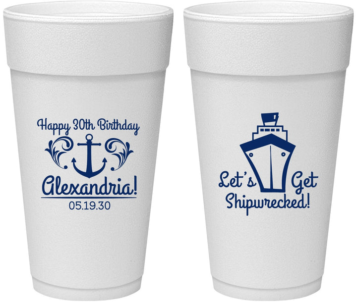Personalized Birthday 24 oz Foam Cups - 30th Shipwrecked | 20026