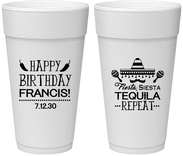 Personalized Birthday 24 oz Foam Cups - Fiesta Siesta Tequila | 20030