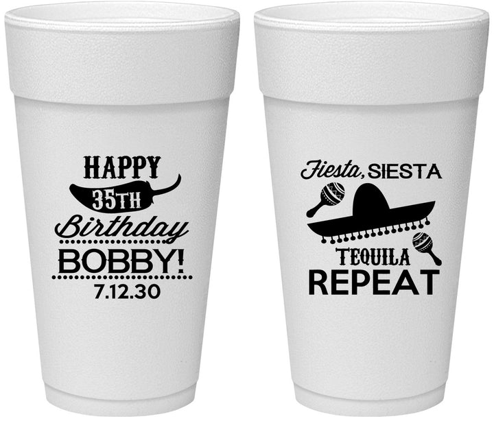 Personalized Birthday 24 oz Foam Cups - 35th Fiesta Siesta Tequila | 20031