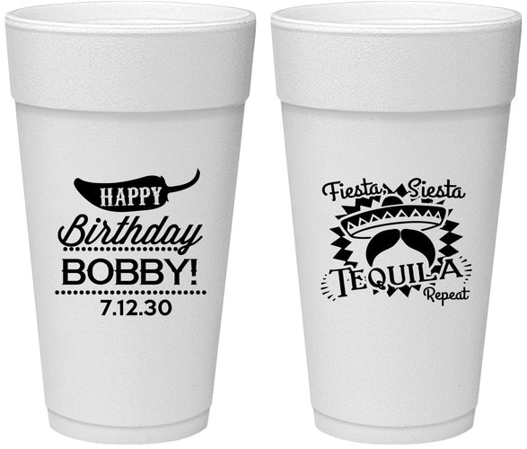 Personalized Birthday 24 oz Foam Cups - Fiesta Siesta Tequila | 20032
