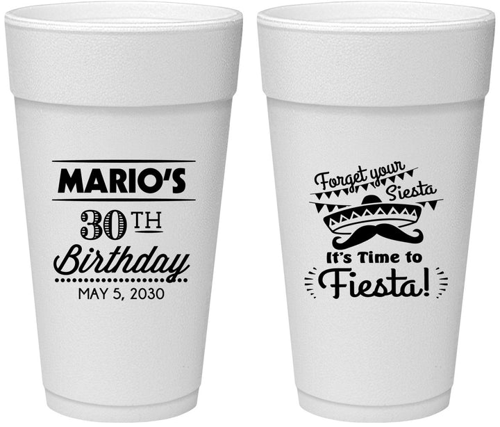 Personalized Birthday 24 oz Foam Cups - 30th Fiesta | 20034