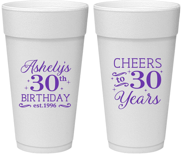 Personalized Birthday 24 oz Foam Cups - Cheers To 30 Years | 20041