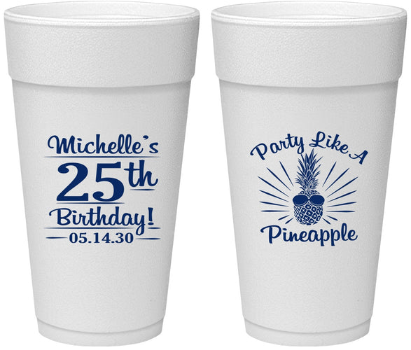 Personalized Birthday 24 oz Foam Cups - 25th Pineapple | 20043