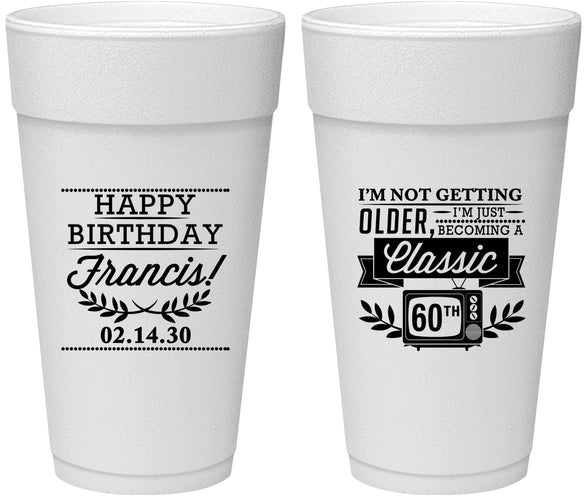 Personalized Birthday 24 oz Foam Cups - 60th Classic Tv | 20057
