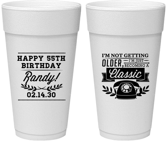 Personalized Birthday 24 oz Foam Cups - 55th Classic Phone | 20058