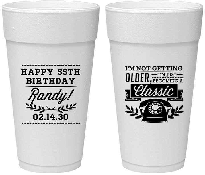 Personalized Birthday 24 oz Foam Cups - 55th Classic Phone | 20058