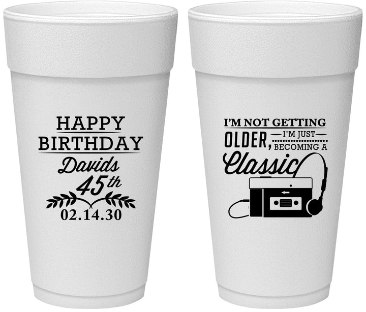 Personalized Birthday 24 oz Foam Cups - 45th Cassette Tape | 20059