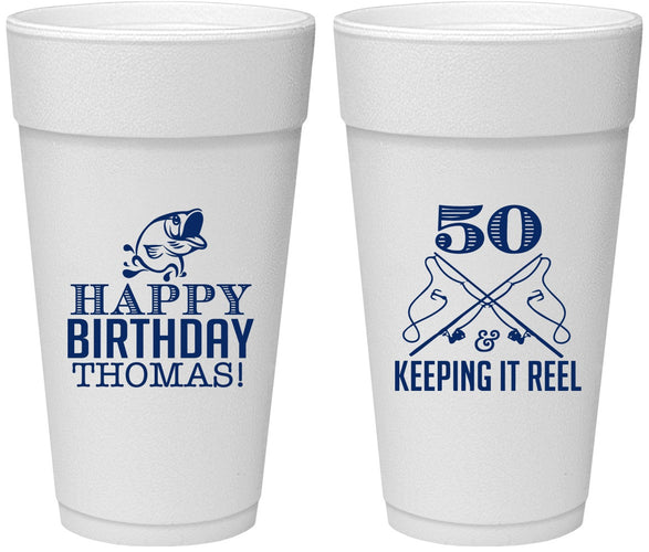Personalized Birthday 24 oz Foam Cups - 50th Keeping It Reel | 20066