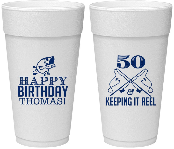 Personalized Birthday 24 oz Foam Cups - 50th Keeping It Reel | 20066