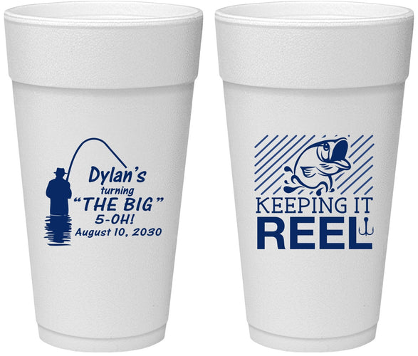 Personalized Birthday 24 oz Foam Cups - 50th Keeping It Reel | 20067