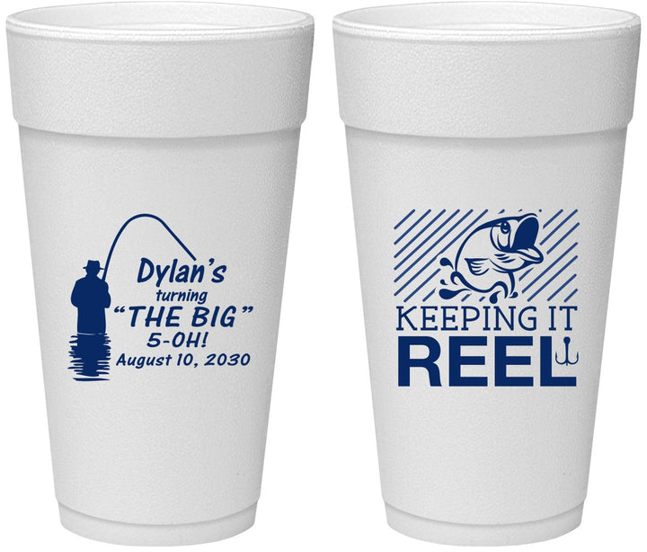 Personalized Birthday 24 oz Foam Cups - 50th Keeping It Reel | 20067
