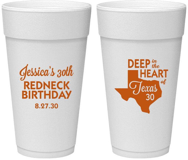Personalized Birthday 24 oz Foam Cups - 30th Redneck Texas | 20072