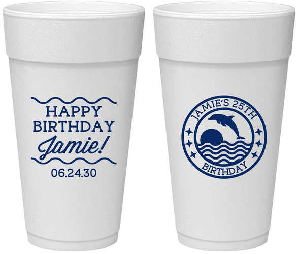 Personalized Birthday 24 oz Foam Cups - 25th Dolphins | 20077