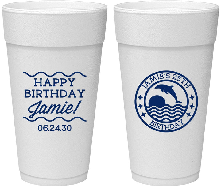 Personalized Birthday 24 oz Foam Cups - 25th Dolphins | 20077