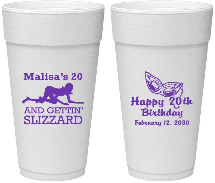 Personalized Birthday 24 oz Foam Cups - 20th Mardi Gras | 20084