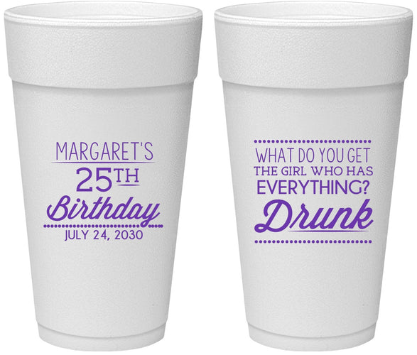 Personalized Birthday 24 oz Foam Cups - 25th | 20093