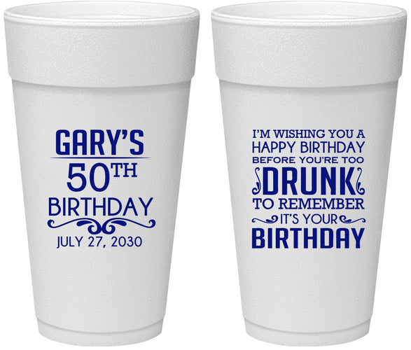Personalized Birthday 24 oz Foam Cups - 50th | 20095