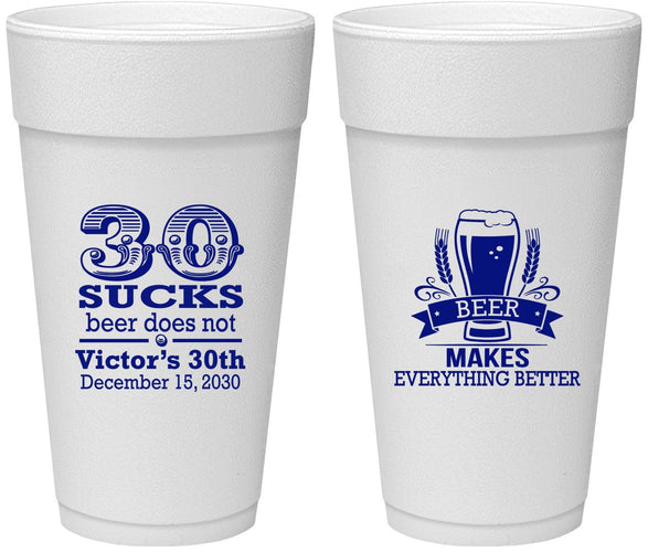 Personalized Birthday 24 oz Foam Cups - 30th Sucks | 20097