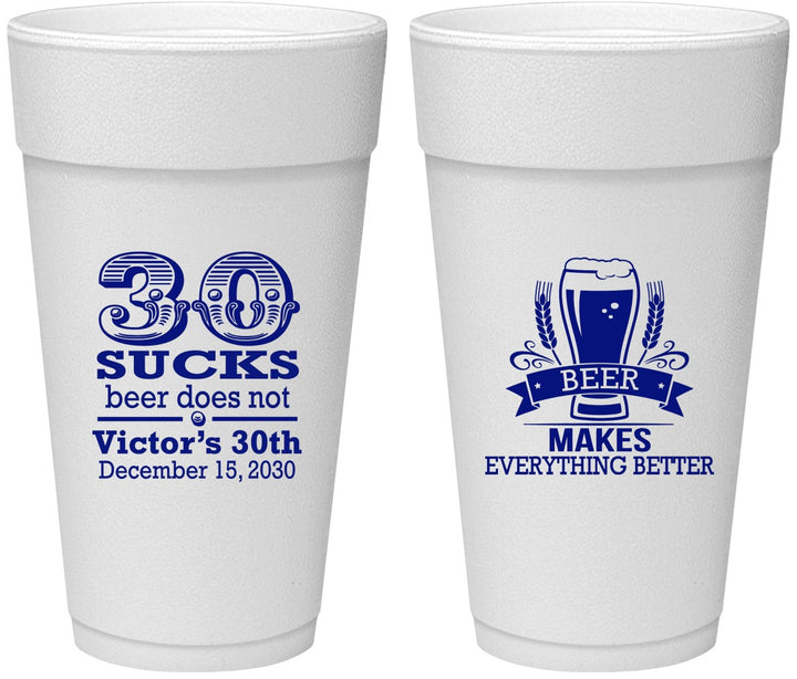 Personalized Birthday 24 oz Foam Cups - 30th Sucks | 20097