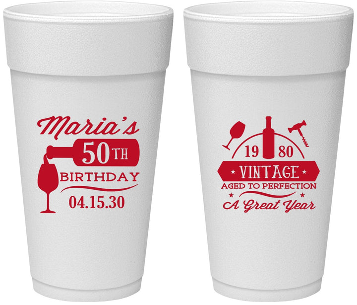Personalized Birthday 24 oz Foam Cups - 50th Wine | 20098