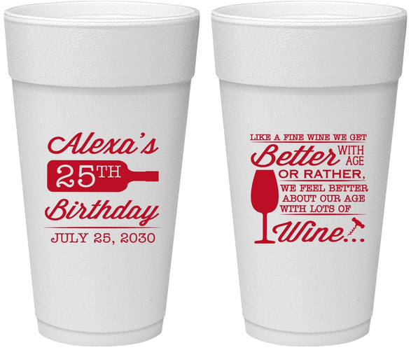 Personalized Birthday 24 oz Foam Cups - 25th Wine | 20099