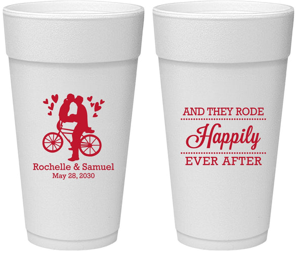 Personalized Wedding 24 oz Foam Cups - Happily Ever After Bicycle | 201