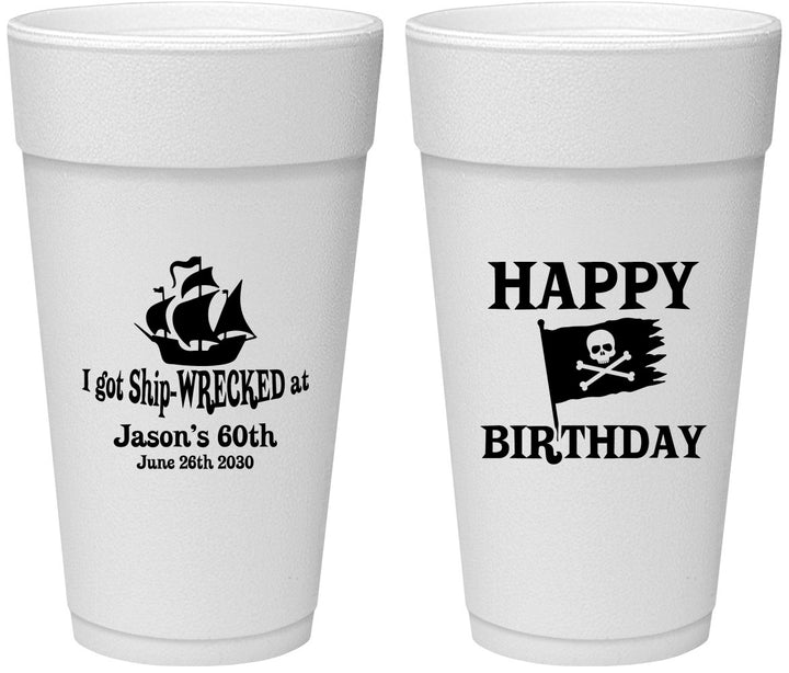 Personalized Birthday 24 oz Foam Cups - 60th Pirate | 20106