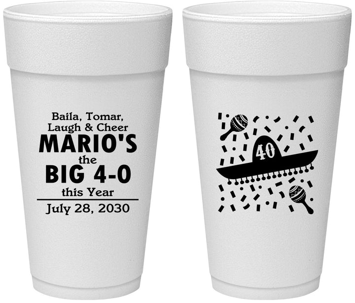 Personalized Birthday 24 oz Foam Cups - 40th Mexico | 20109