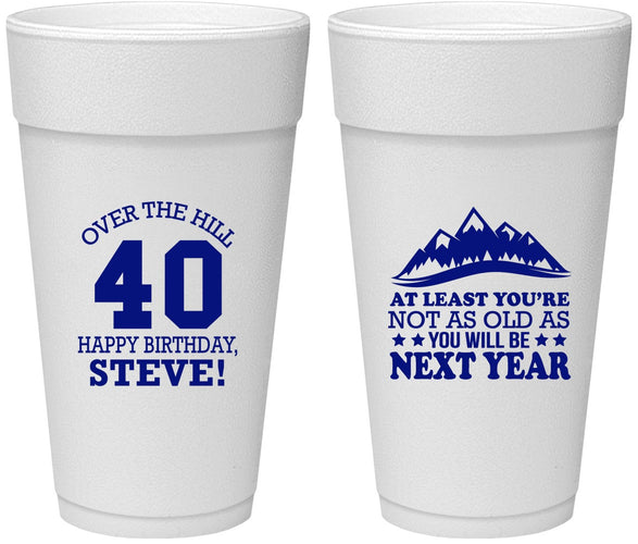 Personalized Birthday 24 oz Foam Cups - 40th Over The Hill | 20123