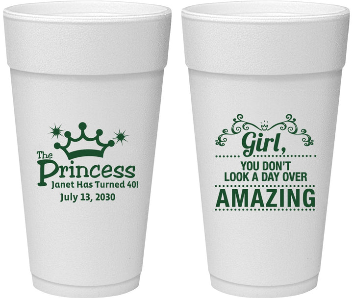 Personalized Birthday 24 oz Foam Cups - 40th Princess | 20152