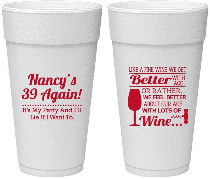 Personalized Birthday 24 oz Foam Cups - 40th Wine | 20154