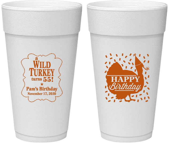 Personalized Birthday 24 oz Foam Cups - 55th Wild Turkey | 20159