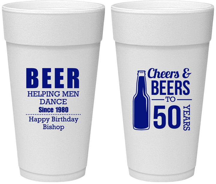 Personalized Birthday 24 oz Foam Cups - Cheers Beers To 50 Years | 20160