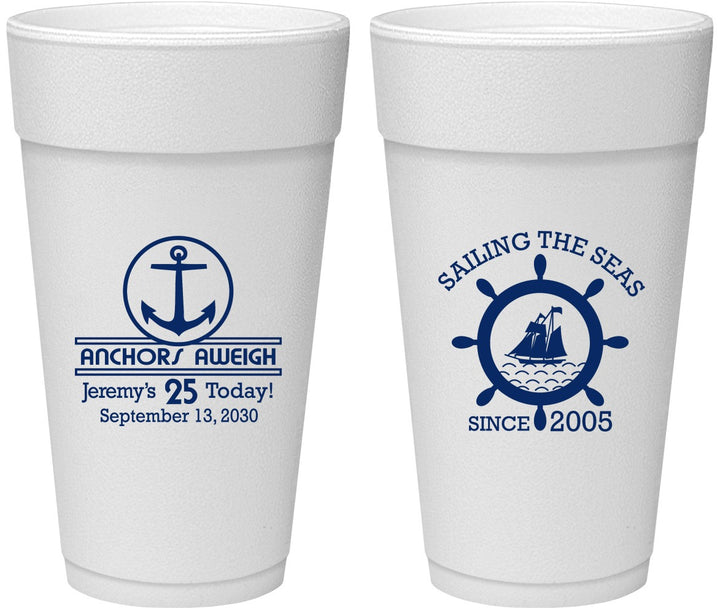 Personalized Birthday 24 oz Foam Cups - 25th Nautical | 20168