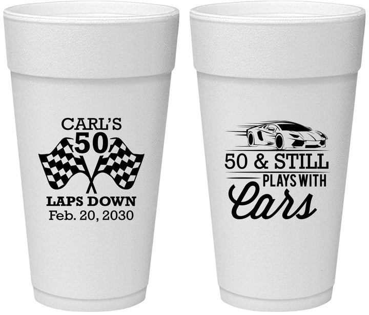 Personalized Birthday 24 oz Foam Cups - 50th Race Car | 20187