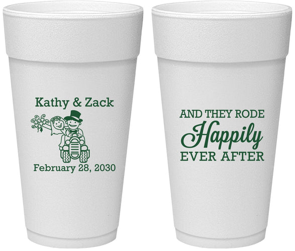 Personalized Wedding 24 oz Foam Cups - Happily Ever After Tractor | 202