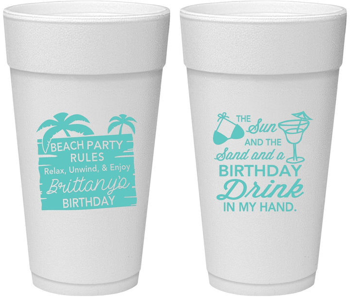 Personalized Birthday 24 oz Foam Cups - Beach | 20201