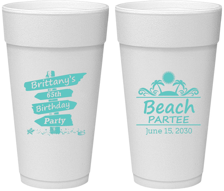 Personalized Birthday 24 oz Foam Cups - 65th Beach | 20210