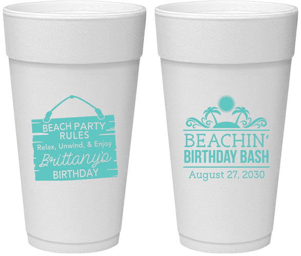 Personalized Birthday 24 oz Foam Cups - Beach | 20211