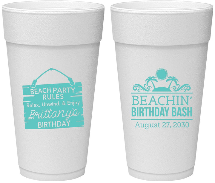 Personalized Birthday 24 oz Foam Cups - Beach | 20211