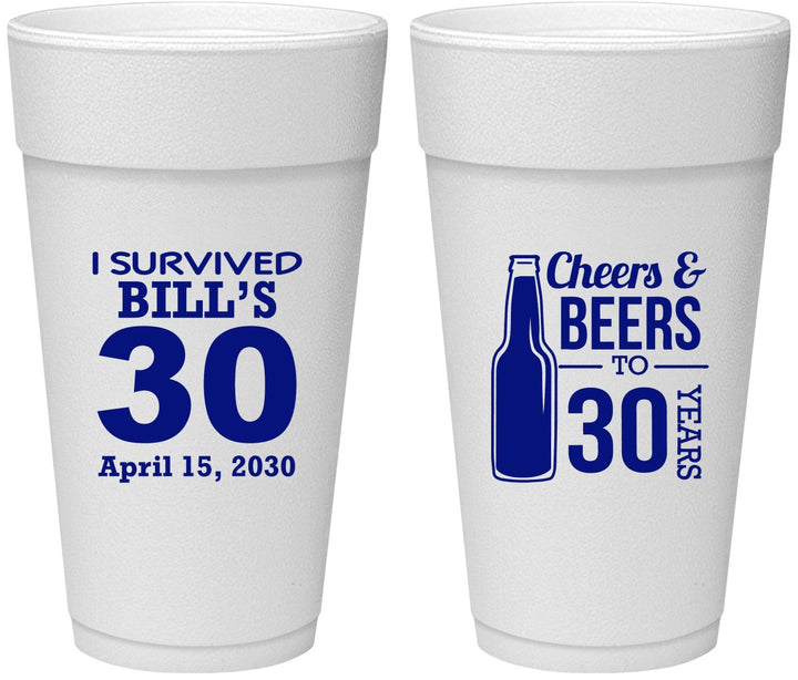 Personalized Birthday 24 oz Foam Cups - Cheers Beers To 30 Years | 20214
